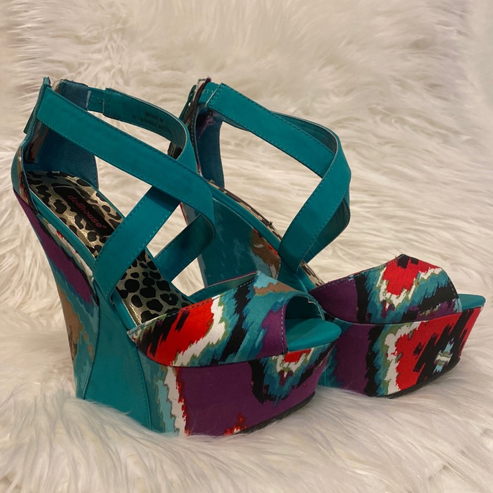 Dollhouse Mayans Multi Colored Platform Wedges - image 1